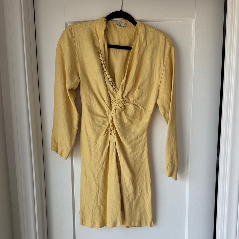 Sandro Paris Yellow Long Sleeve Dress with Button Detail